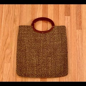 Vintage brown tweed wool purse with lucite handles